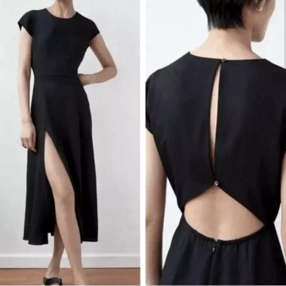 Babaton Black Midi Dress with Front Slit